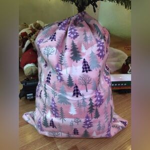 Pink Gift Bag Christmas Trees Print Reusable